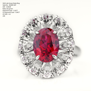 S925 Sterling Silver Lab Grown Ruby <b>Ring</b> Oval Cluster Halo <b>CZ</b> Diamond Women Statement <b>Ring</b> US Size 6.5 Style JRURR138Y - Product Image 5