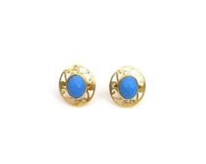Classic Gold <b>Stud</b> <b>Earrings</b> With Lapis Lazuli Bezel Setting For Women Everyday Wear - Product Image 3