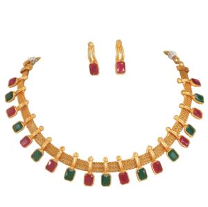 Conjunto de Joyería Tradicional de Oro con Piedras Sintéticas, Collar y Pendientes de Moda, Joyería de Fantasía con Base de Cobre, Gargantilla de Malla para Regalo de Novia - Product Image 6