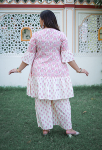 Ensemble Kurta Sharara Dupatta à manches cloche en coton imprimé floral rose col rond grande taille pour femme, décontracté, ethnique, vente en gros, festif - Product Image 4