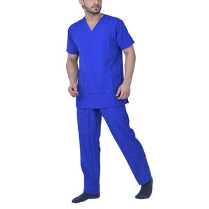 Ensembles de blouses médicales unisexes bleu clair à manches courtes avec poches zippées, uniforme d'hôpital en tissu tissé coton-polyester, détection d'aiguilles, personnalisable - Product Image 4