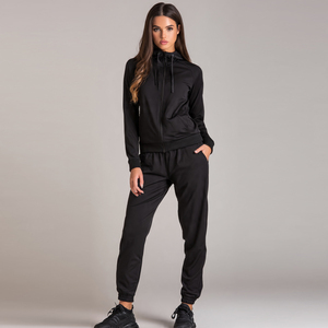Crop <b>Women</b> Training Suit 100% Polyester Stand Collar Zipper <b>Jacket</b> Tops Trainer Pants Ladies Polyester Crop Training Tracksuits - Product Image 2