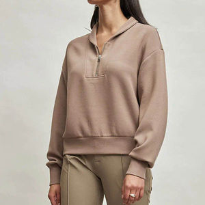 Sweat-shirts demi-zippés pour femmes en coton 100% de haute qualité, style streetwear, avec logo personnalisé pour l'hiver - Position du logo sur le devant - Product Image 2