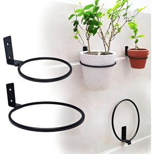 Support mural en métal pour plantes, support circulaire pour pots de fleurs, design minimaliste moderne, finition noire - Product Image 1