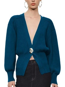 Cardigan en mohair anti-plis à col en V profond pour femme Power Abaan Sports, pull tricoté à manches longues avec bouton unique sur le devant, style tendance - Product Image 2