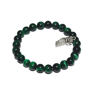 Pulsera con Dije de Búho de Ojo de Tigre Verde - Accesorio de Moda de Cristal - Product Image 2