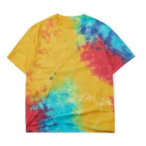 T-shirt à manches courtes tie-dye pour homme, col rond, coupe classique, tricoté, décontracté, avec motif tie-dye bleu, rose, jaune - Product Image 3