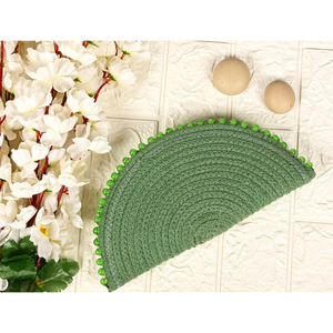 Pochette demi-lune en jute naturelle tressée faite à la main avec bordure perlée dorée, pochette de soirée pour femme, portefeuille de fête artisanal - Product Image 5