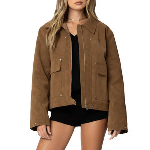 Vêtements d'hiver, nouveau design tendance, manteaux en daim et cuir véritable avec taille personnalisable, manches longues, veste en cuir pour femmes - Product Image 1