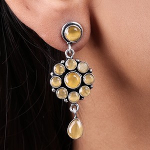 Oxidized Silver Yellow <b>Red</b> Stone Dangle <b>Earrings</b> Wholesale | Indian Handmade Boho <b>Earrings</b> Bulk Supplier | Jewelry Manufacturer - Product Image 3