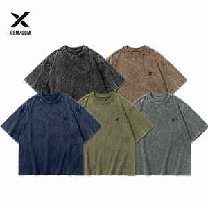 T-shirts vintage pour hommes X Sports City, lavés à l'acide et aux enzymes, manches courtes, col rond, couleur unie, tee-shirt décontracté avec logo X sur le devant - Product Image 1