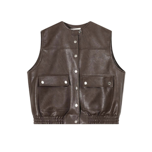Gilet moto en cuir noir pour homme, col en V, fermeture à boutons-pression, couleur unie, vêtement d'extérieur d'hiver, coupe classique - Product Image 6