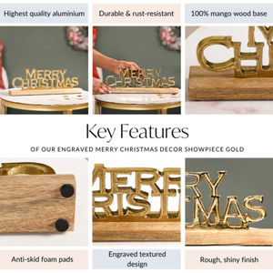 Décoration Festive Offre Spéciale Joyeux Noël Sculpture Lettres Dorées Décoration de Table Décoration de Maison pour les Fêtes Présentoir sur Base en Bois Article Cadeau - Product Image 4