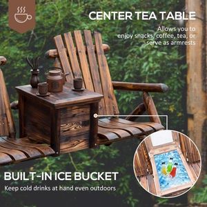 Wooden Loveseat Chair with Inset Ice Bucket Elegant Garden Sofas for Courtyard Use - Product Image 5