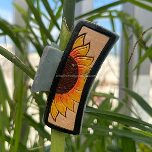 New Western Hand <b>Tooled</b> Leather Hair Claw <b>Clips</b> Western Hair Accessories Wholesale Luxury Floral Genuine Cow Leather Hair <b>Clips</b> - Product Image 4