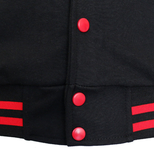 Chaqueta Varsity Delgada con Capucha para Hombre, Color Negro y Rojo Sólido, Forro Polar, 100% Algodón, Estilo Casual de Invierno - Product Image 3