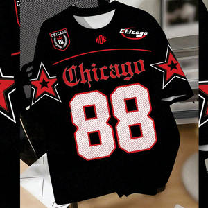 Camiseta de fútbol americano de malla bordada roja y negra al por mayor, con logo personalizado, ropa deportiva, camiseta de juego de temporada, servicio OEM cosido - Product Image 3