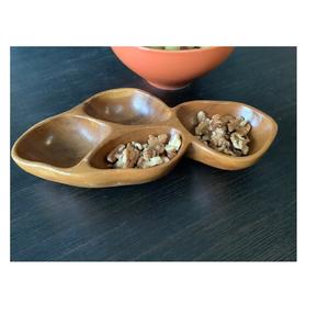 Plato de madera dividido para servir nueces, aperitivos, frutas secas, postres, ensalada de desayuno, plato de cocina de mesa - Product Image 1