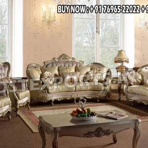 Lujoso Juego de Sofás Hechos a Mano Estilo Imperial, Muebles de Salón Victorianos en Blanco Real y Dorado, Juego de Sofás de Madera de Teca, Nueva York - Product Image 5