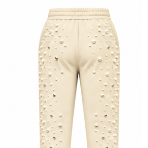 Custom Pearl Beaded Jogger Pants <b>Women</b> Fashion Embellished Drawstring Sweatpants Luxury Casual Streetwear Fleece <b>Trousers</b> - Product Image 4