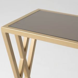 Mesa Auxiliar Moderna con Tapa de Metal, Base de Metal Dorado con Estructura Cruzada, Mesa Lateral Contemporánea para Sala de Estar, Dormitorio, Hotel, Decoración Metálica Drake - Product Image 4