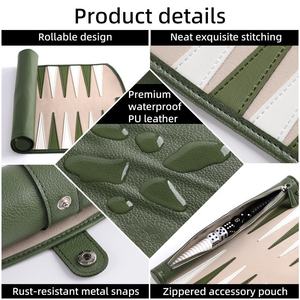 ชุดเกมหมากรุกและแบ็คแกมมอนแบบพกพาคุณภาพสูง รูปทรงสี่เหลี่ยม ผลิตจากหนัง PU หรูหรา พับเก็บได้ ทำด้วยมือ เป็นมิตรกับสิ่งแวดล้อม - Product Image 5