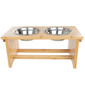 Non-Slip Bamboo Pet Feeding Station S/M/L 304 Stainless Steel Ceramic <b>Bowls</b> Eco <b>Raised</b> Cat <b>Dog</b> Feeder Custom - Product Image 2