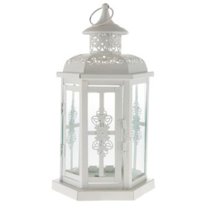 Lanterne à bougie décorative en métal vintage blanche avec verre transparent pour l'intérieur et l'extérieur, lanternes suspendues - Product Image 3
