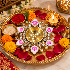 Diya en laiton avec décorations Meenakari – Élégant Diya traditionnel pour la Pooja de Diwali, idéal pour la décoration intérieure, les décorations festives et les cadeaux - Product Image 5