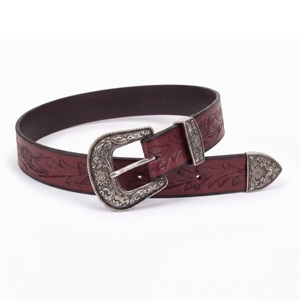 Classic Hand Carved Floral Engraved Men Women Brown Pure Western <b>Leather</b> <b>Tooling</b> Belt with Designer brass Buckle and Loop - Product Image 1