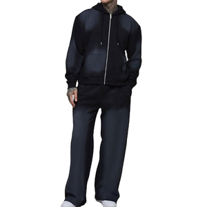 New Arrival Men Acid Wash Heavyweight Casual Anti-Bacterial <b>Zip</b>-Up Sweat Suits Custom Vintage Sun-Fade Zipper Hoodies Sweatpants - Product Image 1