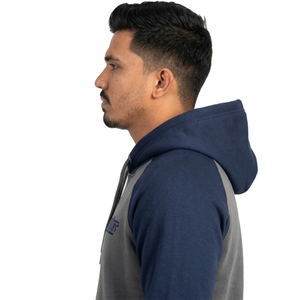 Sudadera con Capucha de Felpa de Algodón 420 GSM para Hombre, Color Block, Manga Raglán, Azul Marino y Gris, Ropa Deportiva Casual, Bordado Hunter Sports - Product Image 3