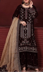 Costume indien pakistanais brodé blanc et rose, 3 pièces, longueur au sol, shalwar kameez, vêtements de fête pour femmes - Product Image 2