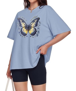 Nueva Colección de Camisetas de Mujer Estampadas 100% Algodón, Manga Corta, Cuello Redondo, Hombros Caídos, Talla Grande, Cómodas, de Bangladesh - Product Image 3