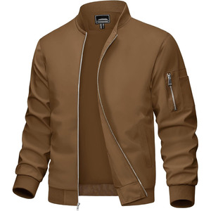 Blouson Bomber Homme Couleur Unie Fermeture Éclair Col Montant Vêtement d'Extérieur Décontracté Automne Polyester Coupe Ajustée - Product Image 5