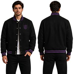 เสื้อแจ็คเก็ตทีมกีฬาสีเขียวเข้ม ปักหมายเลขสองด้าน ผ้าขนสัตว์พรีเมียมบุซับในนุ่ม เสื้อแจ็คเก็ต Letterman มหาวิทยาลัย - Product Image 2