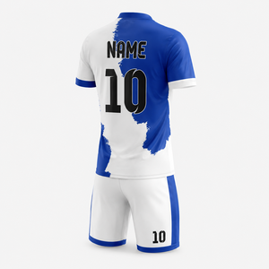 Ensemble de maillots de football personnalisés unisexe, col en V, manches courtes, 100% polyester, évacuation de l'humidité, blanc et jaune, numéro 10 sur le devant - Product Image 4