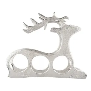 Support à Bouteilles de Vin en Métal Argenté en Forme de Cerf avec Sculpture de Bois de Cerf, Porte-Bouteilles Triple pour Décoration de Table de Bar à Domicile, Cadeau Rustique, Centre de Table - Product Image 4