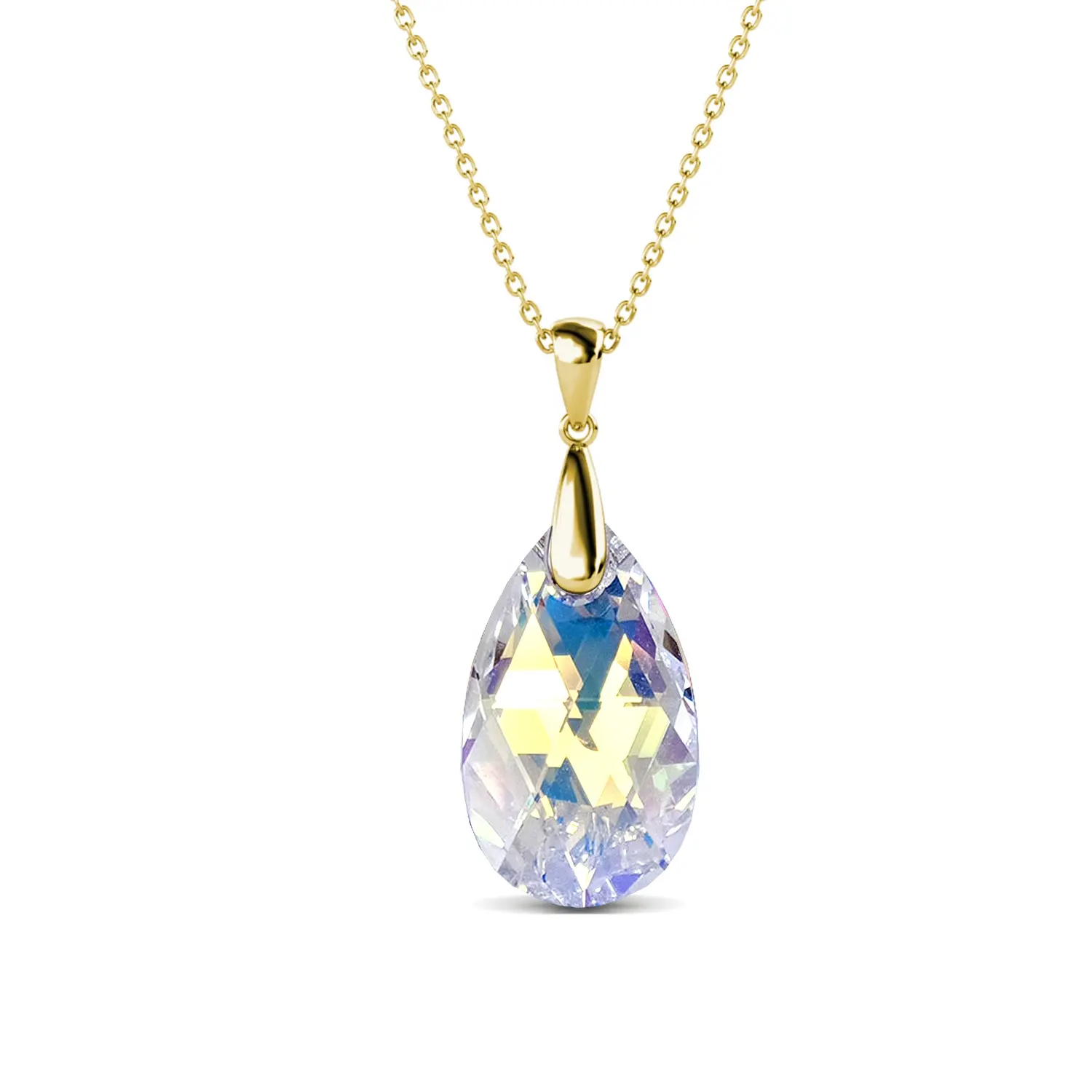 Sterling Silver 925 Multi Color AB Austrian Crystal Teardrop Stone Pendant Necklace For Women Destiny Jewellery