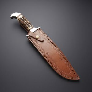 High Quality Bowie Knife with Stag Handle and <b>Leather</b> Sheath Hunting Survival Gear Wholesale with <b>Leather</b> Sheath Outdoor Knife - Product Image 4