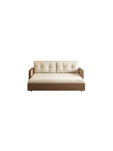 Minimalist Wood Frame Sofa <b>Bed</b> with Fabric Cushion Convertible Design 3 Seater Living Room Furniture - Product Image 1