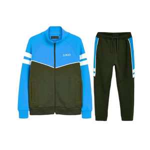 Conjunto Deportivo de Dos Piezas con Bloques de Color Azul y Verde, Chaqueta con Cierre y Cuello Alto, Pantalones con Cordón Ajustable - Product Image 1