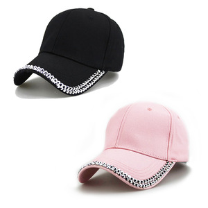 Gorra de béisbol de moda de 6 paneles ajustable con diamantes de imitación unisex de color sólido, gorra casual para primavera y verano, rosa, negra, de malla, a la moda - Product Image 2