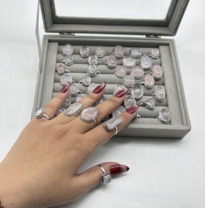 Natural Rose Quartz <b>Ring</b> 925 Sterling Silver Plated <b>Ring</b> Handmade Pink Gemstone <b>Statement</b> Cocktail <b>Ring</b> Wholesale - Product Image 1