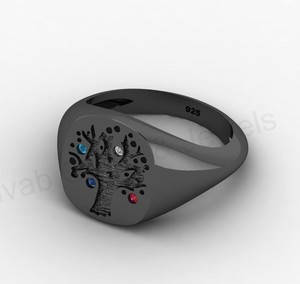 Top Selling 18k Gold Solid 925 Silver 13mm Cushion Men <b>Tree</b> Life Multi Zircon Signet Memento Ring Nature Inspired Fine Jewelry - Product Image 5
