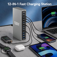 Station de charge USB de bureau 12 ports 1200W GaN4 à affichage numérique, chargeur rapide multi-appareils 8PD140W 4QC30W pour ordinateur portable