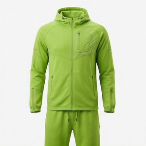 Survêtement à capuche pour homme, vert, fermeture éclair intégrale, style sportif, respirant, en polyester, pour le printemps, coupe classique, poches latérales - Product Image 1