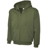 Sweat-shirt à capuche zippé vert olive unisexe en coton French Terry classique, veste à fermeture éclair intégrale, haut de travail personnalisé