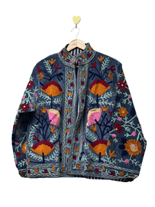 Maaunique Hand Embroidered <b>Velvet</b> Bomber <b>Jacket</b> <b>Women</b> Boho Folk Art Long Sleeve Reversible Eco-Friendly Breathable Floral Winter - Product Image 6