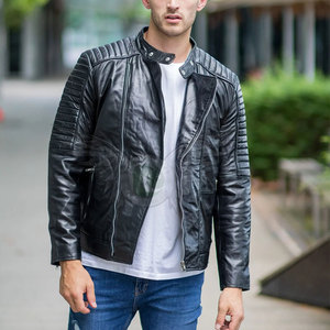 Fashion Outerwear Men Leather Jacket Casual Stand Collar Zipper Closure Windproof Slim Fit Regular Sleeve Leather Jackets - Product Image 6